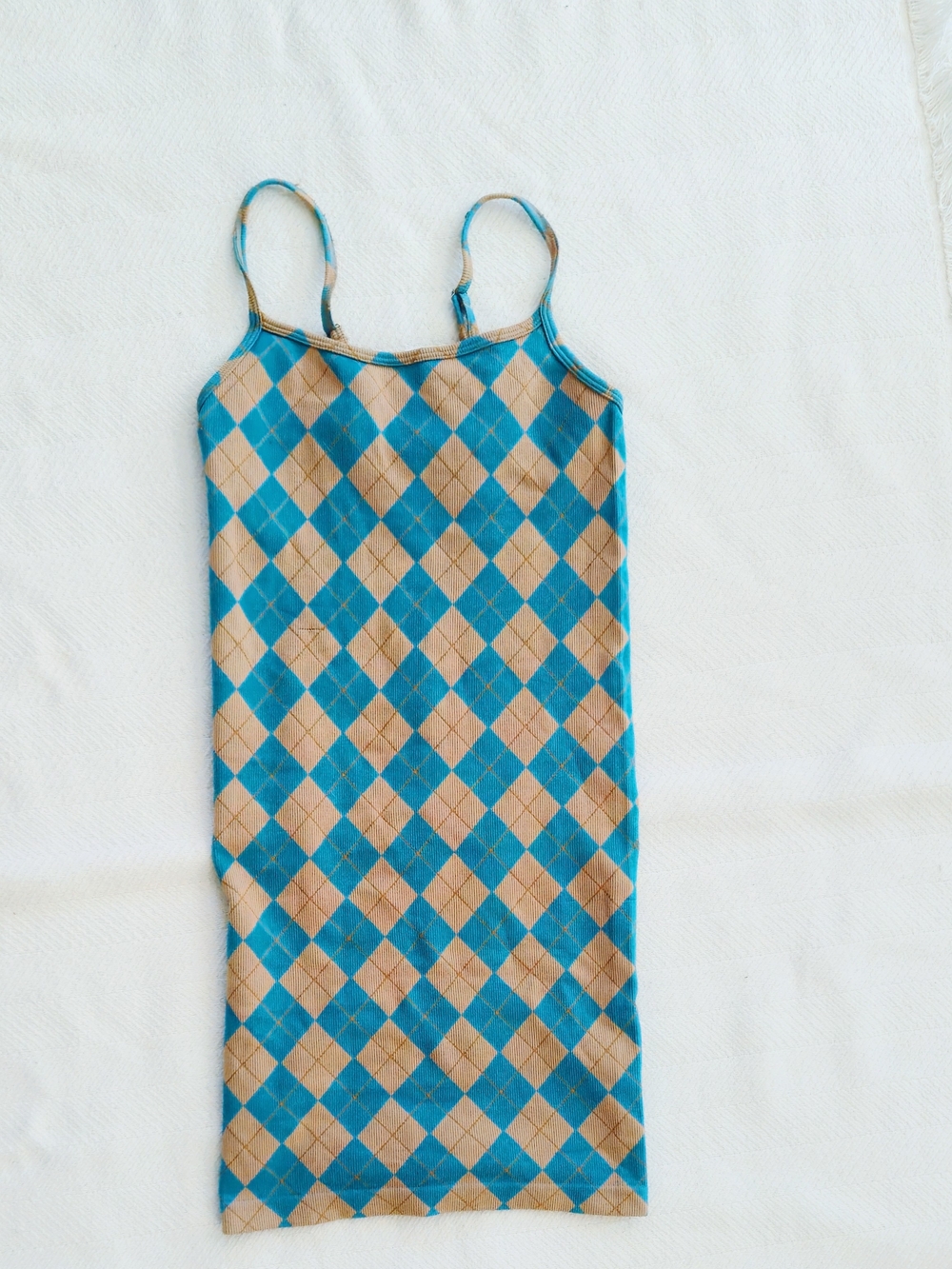 Papaya Teal and Tan Argyle Long Tank Top